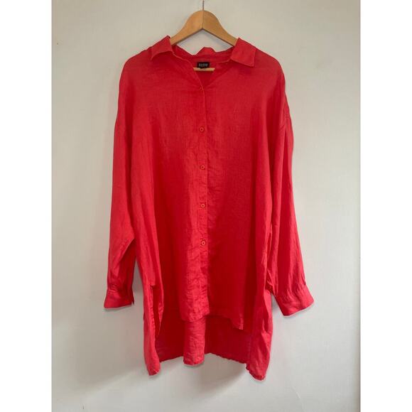 Eileen Fisher Women’s Large Orange Linen Shirt Long Sleeve Button-Up Flowy - Picture 1 of 8